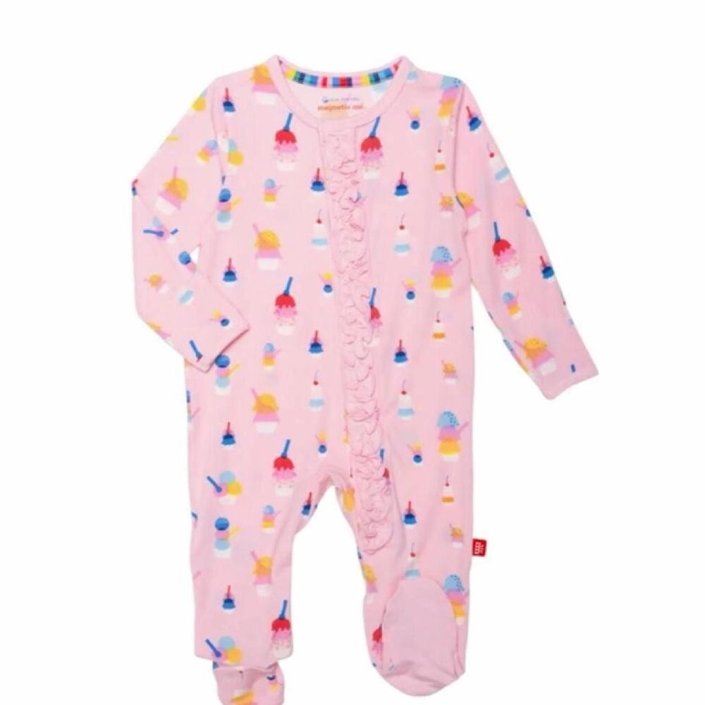 Magnetic Me Baby Girl's Sundae Print Ruffle-Trim Footie